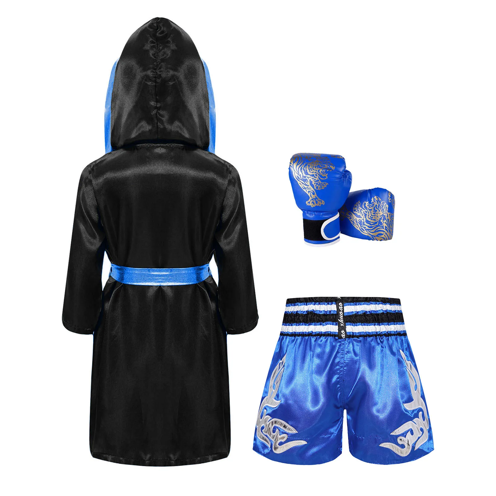 Kids Boys Boxing Costumes Halloween Carnival Cosplay Costumes Hoodie Boxer Robe Cloak with Muay Thai Shorts Boxing Gloves