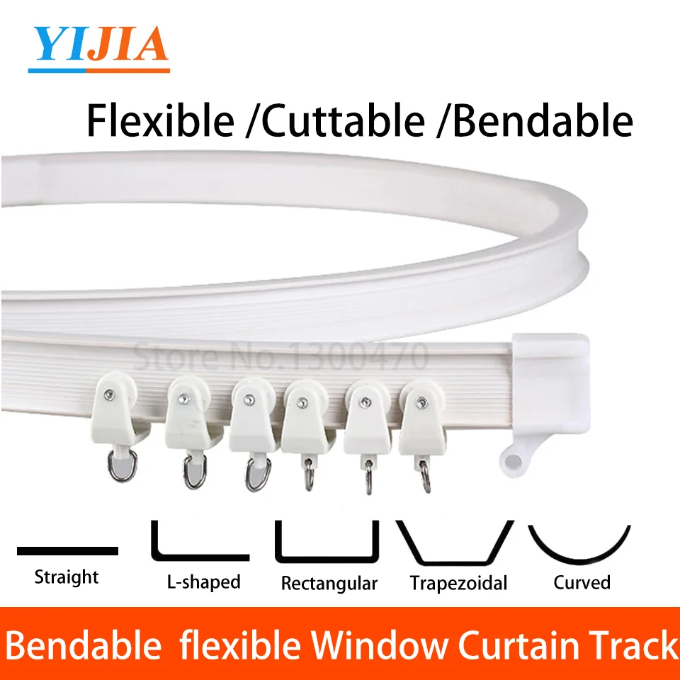 5m Flexible Straight / Bay Window Curved Curtain Tracks Rail Windows Balcony Plastic Bendable Sliding Divider Rod For Home