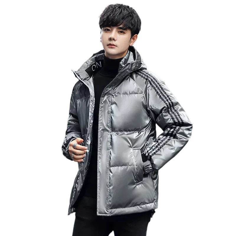 2024 winter new fashion down jackets men\'s hooded bright short warm down jacket white duck down brand coat contracted three AD