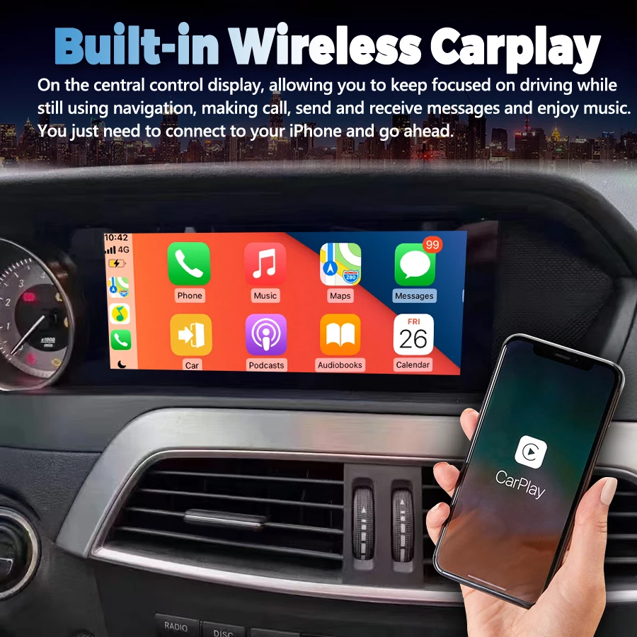 Layar Qualcomm CarPlay 8.8imch untuk Mercedes Benz C-class W204 NTG 4.5 Android 13 Pemutar DVD Multimedia Unit Kepala DSP GPS