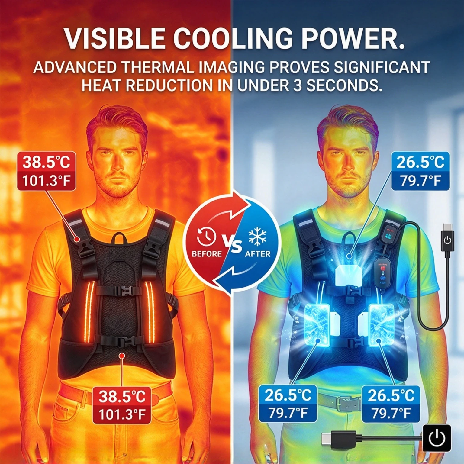 Pro Cooling Vest with TEC Semiconductor, Portable Wearable Cooling Gear for Outdoor Work & Leisure