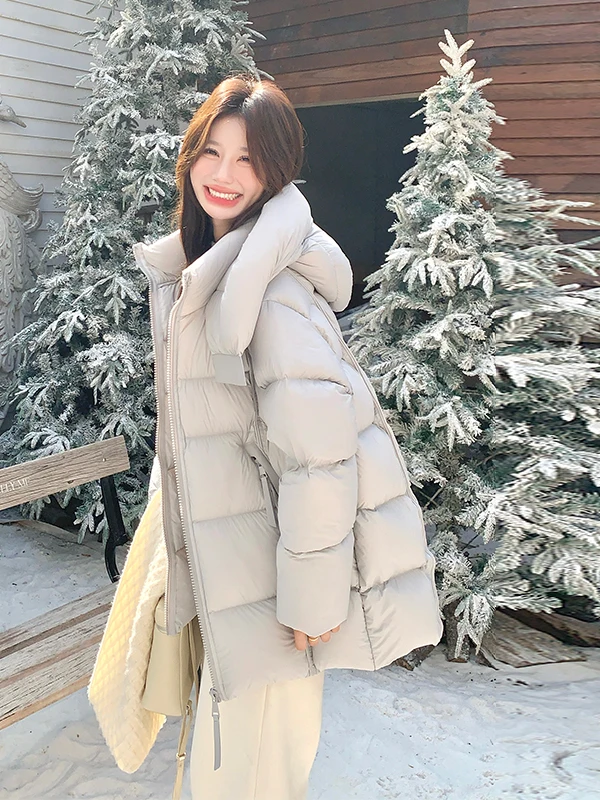 한국 슬레 티엔드 브레드 다운 자에트 여성용 겨울 패션 디자인 따뜻한 화이트 다운 코트 캐주얼 레귤러 핏 지퍼