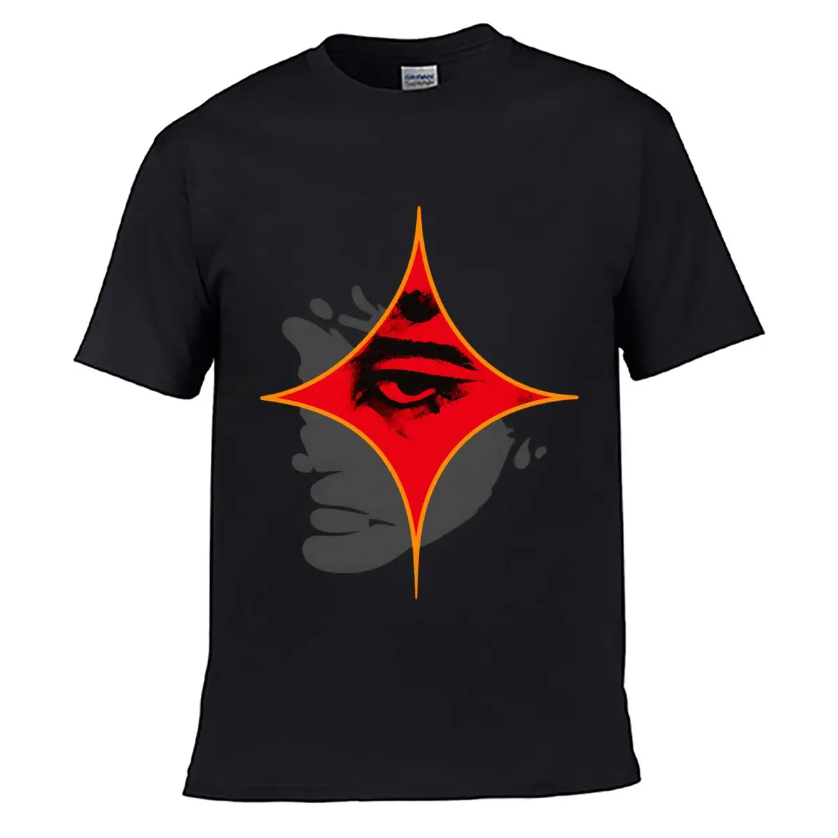 Red Orange Starburst Black Face Splatter Abstract Graphic Street Loose Simple Tee