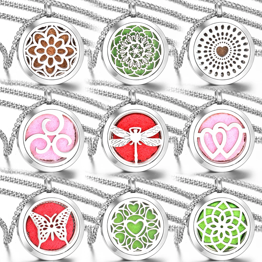 Flower Stainless Steel Aromatherapy Essential Oil Diffuser Necklace Neutral Perfume Lockets Pendant High Quality Trendy Jewelry