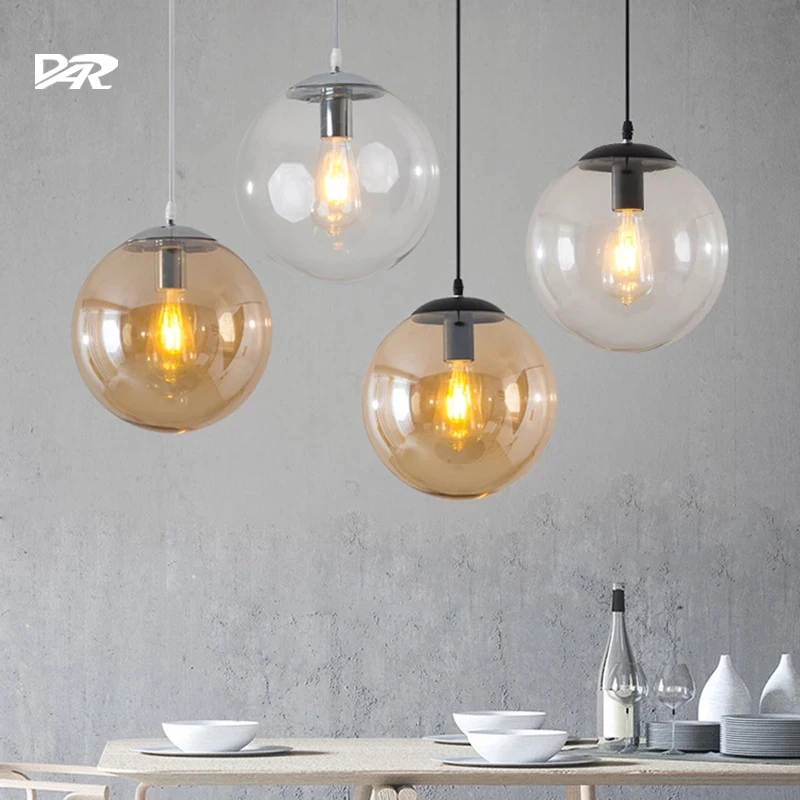 

Round Glass Lampshade Pendant Lights Bedside Dining Room Bedroom Kitchen Suspension Luminaire Staircase Hanging Lamp