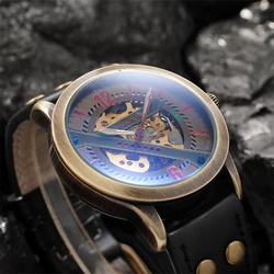 Personalized European American style men mechanical watch luminous hollow out leisure retro fully automatic mechanical watch