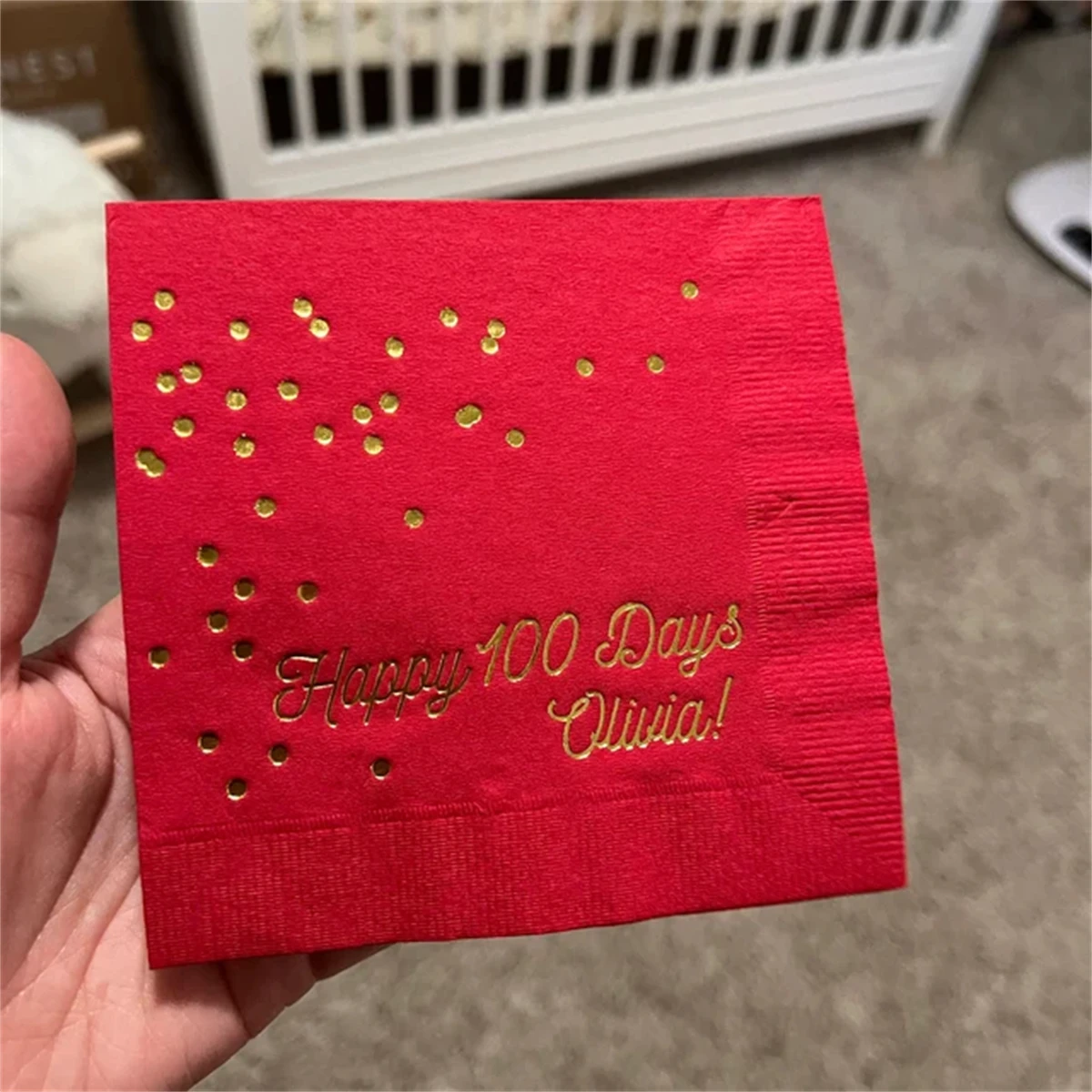 50Pcs Personalized Confetti Script Party Cocktail Napkins- Birthday, Bridal Shower, Baby Shower, Retirement, Graduation Napkins