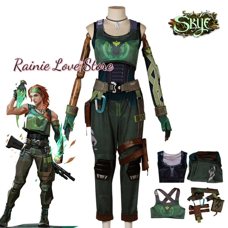Game VALORANT Skye Cosplay Costume Wig Shoes Kirra Foster Radiant Role Play Uniform Halloween Carnival Party Christmas