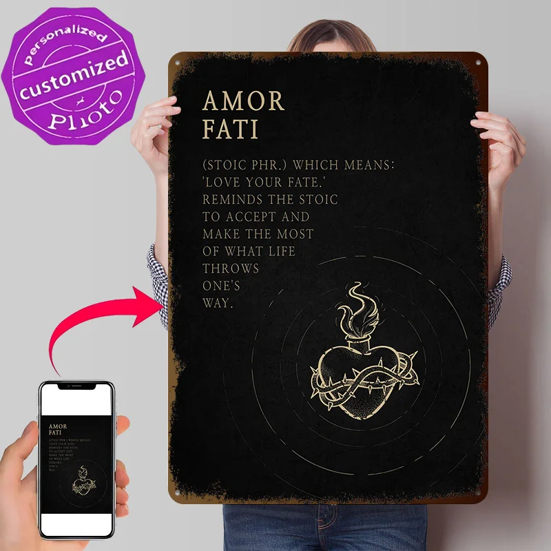 Stoic Philosophy Amor Fati Metal Poster Perfect Gift for Fans Lovers Customized Wall Art Metal Sign for Home Decor Ornaments