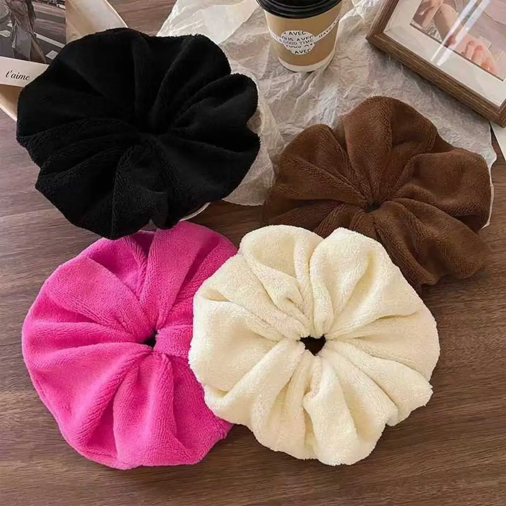 New Extra Large Hair-drying Scrunchies Autum Winter Water Absorbing Hair Band Elastic Faux Fur Plush Hair Tie Girls Women