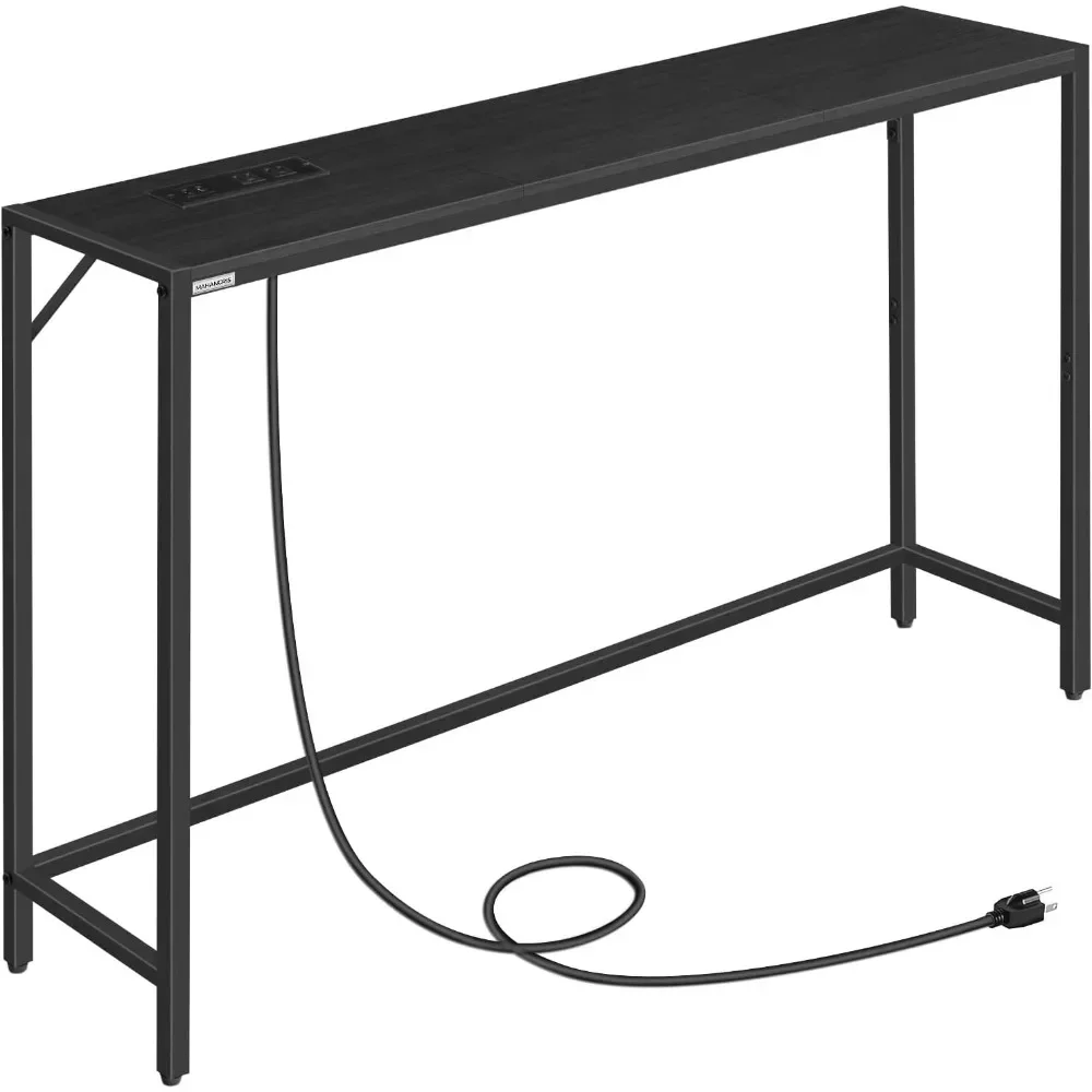Console Table, Narrow Sofa Table, 43.3” Entrance Table with Power Station, Behind Couch Table, Simple Style