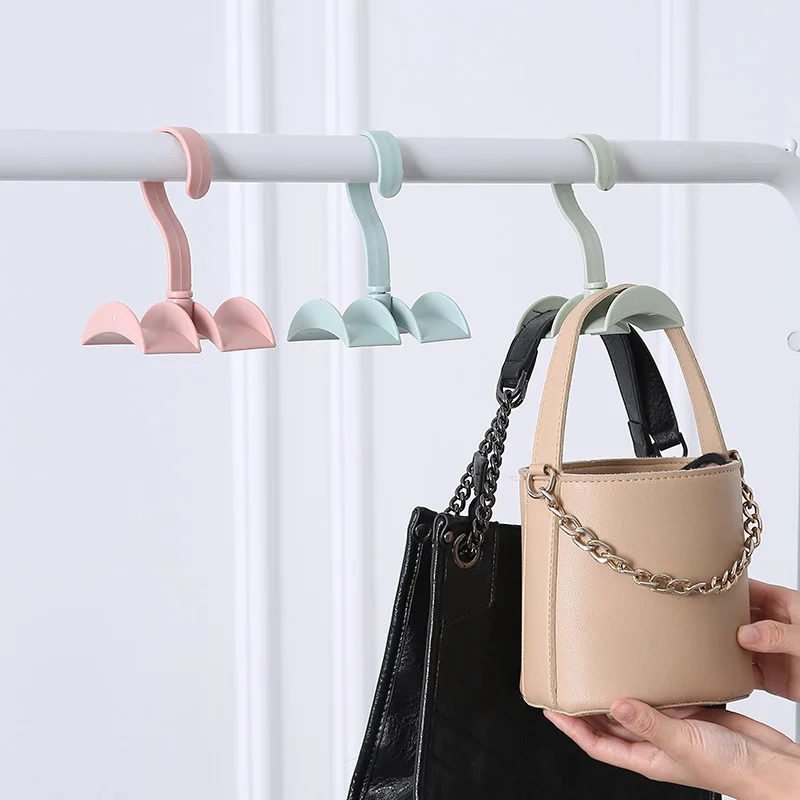 5Pcs Bag Hanger Hook Rotatable Scarf storage Handbag Tie Bilateral Hanging Holder Household Wardrobe ABS Plastic Hooks Organizer