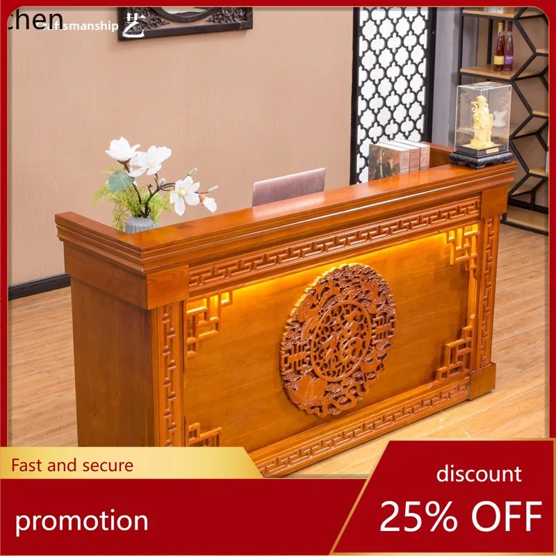 

HT cashier Chinese retro front desk corner counter antique solid wood hotel bar counter Chinese style