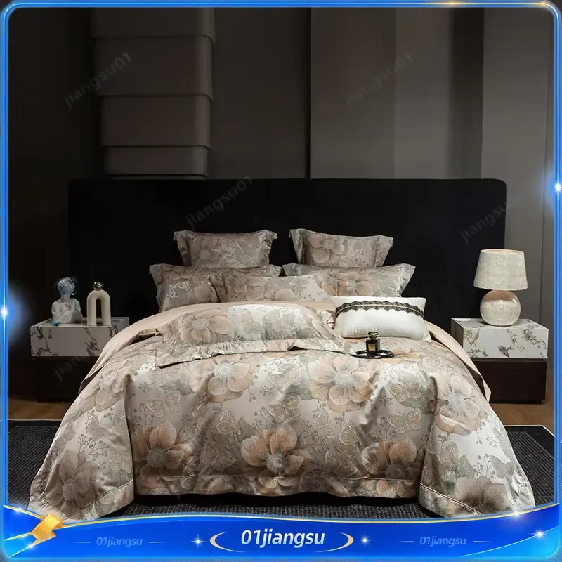 Premium 1000TC Egyptian Cotton Luxury Jacquard Bedding Set Duvet Cover Flat Fitted Sheet Pillowcases High Thread Count Soft