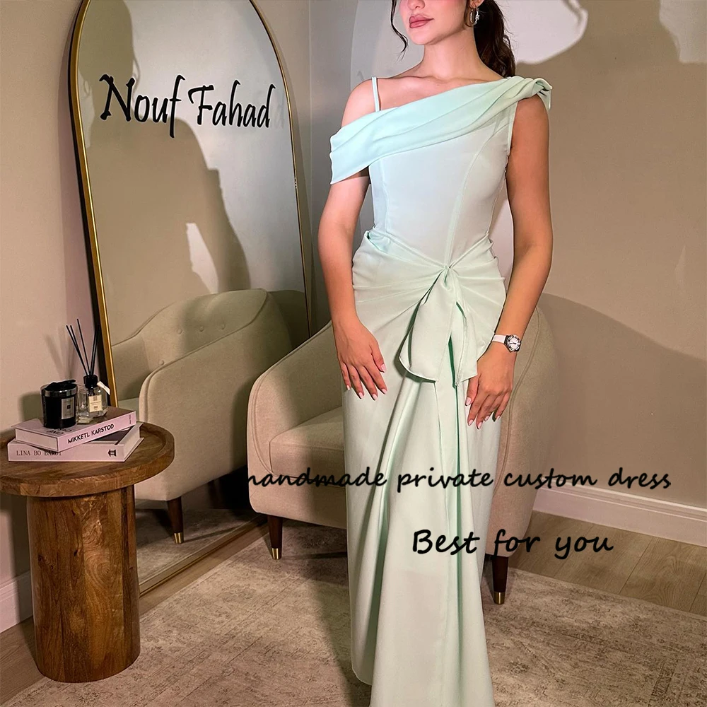 

Mint Green Satin Mermaid Evening Prom Dress One Shoulder Arabic Dubai Formal Dress Floor Length Occasion Party Gowns