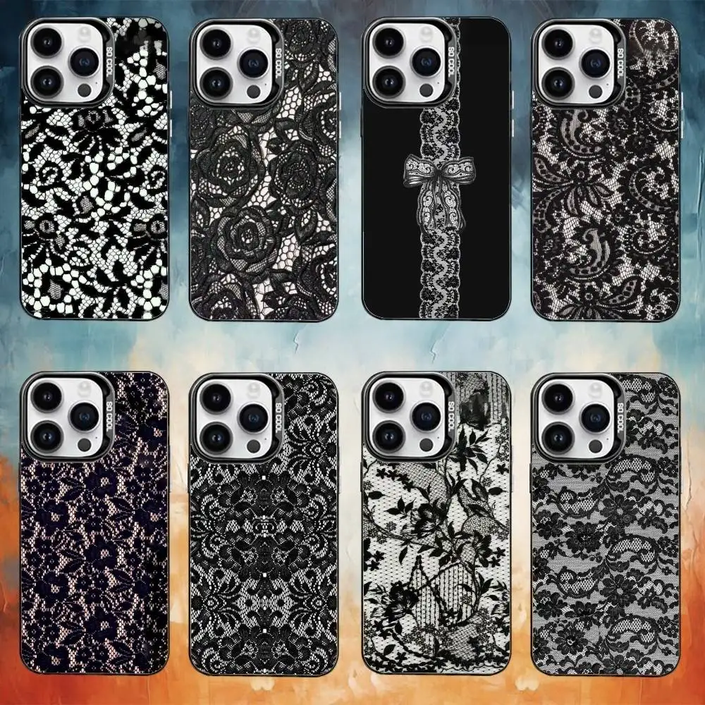 

Black lace print Phone Case For iPhone17,16,15,14,13,12,11 Plus,Pro Max Black Candy Matte Shockproof Cover