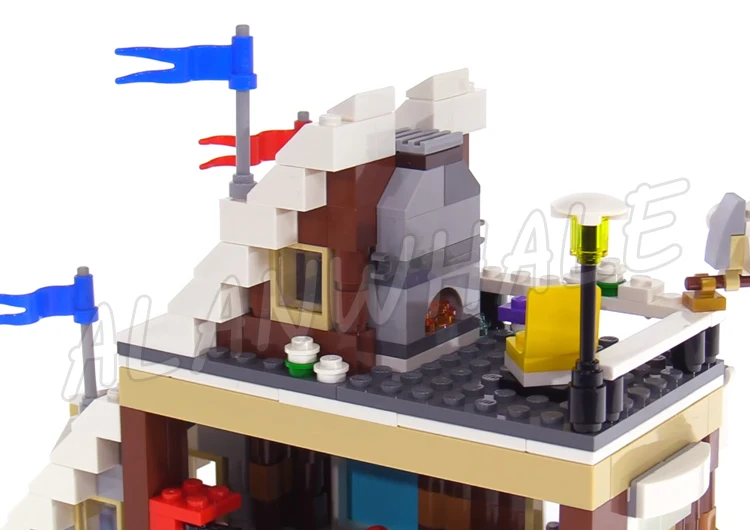 386pcs Creator 3in1 Winter Vacation Ski Cabin Rooftop Ski Slope Bobsleigh Track 11048 Building Kits toy Compatible with Bricks