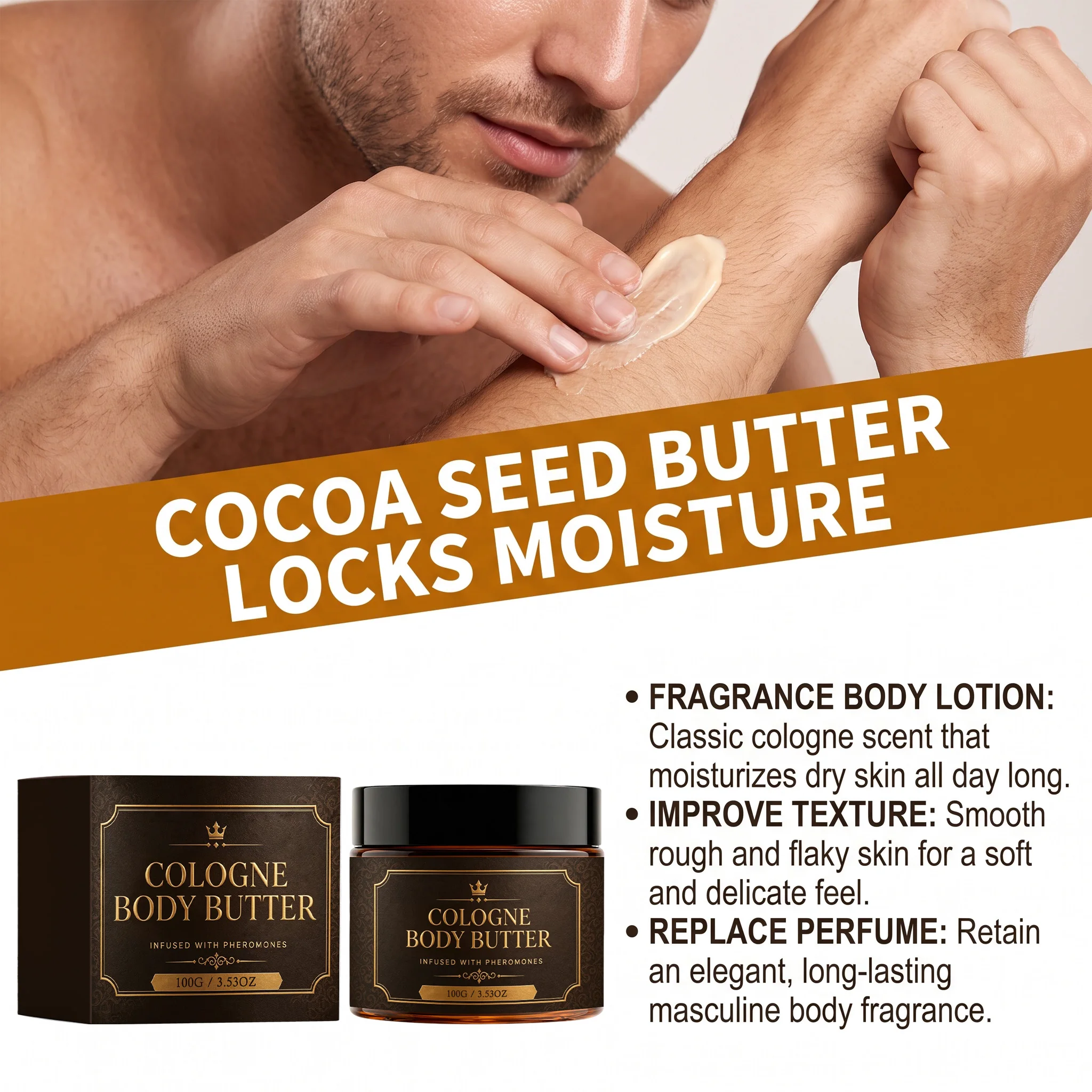 Men Body Butter Lotion Pheromone Long Lasting Fragranced Deeply Hydration Skincare Cream Non-greasy Boost Male Confidence Charm