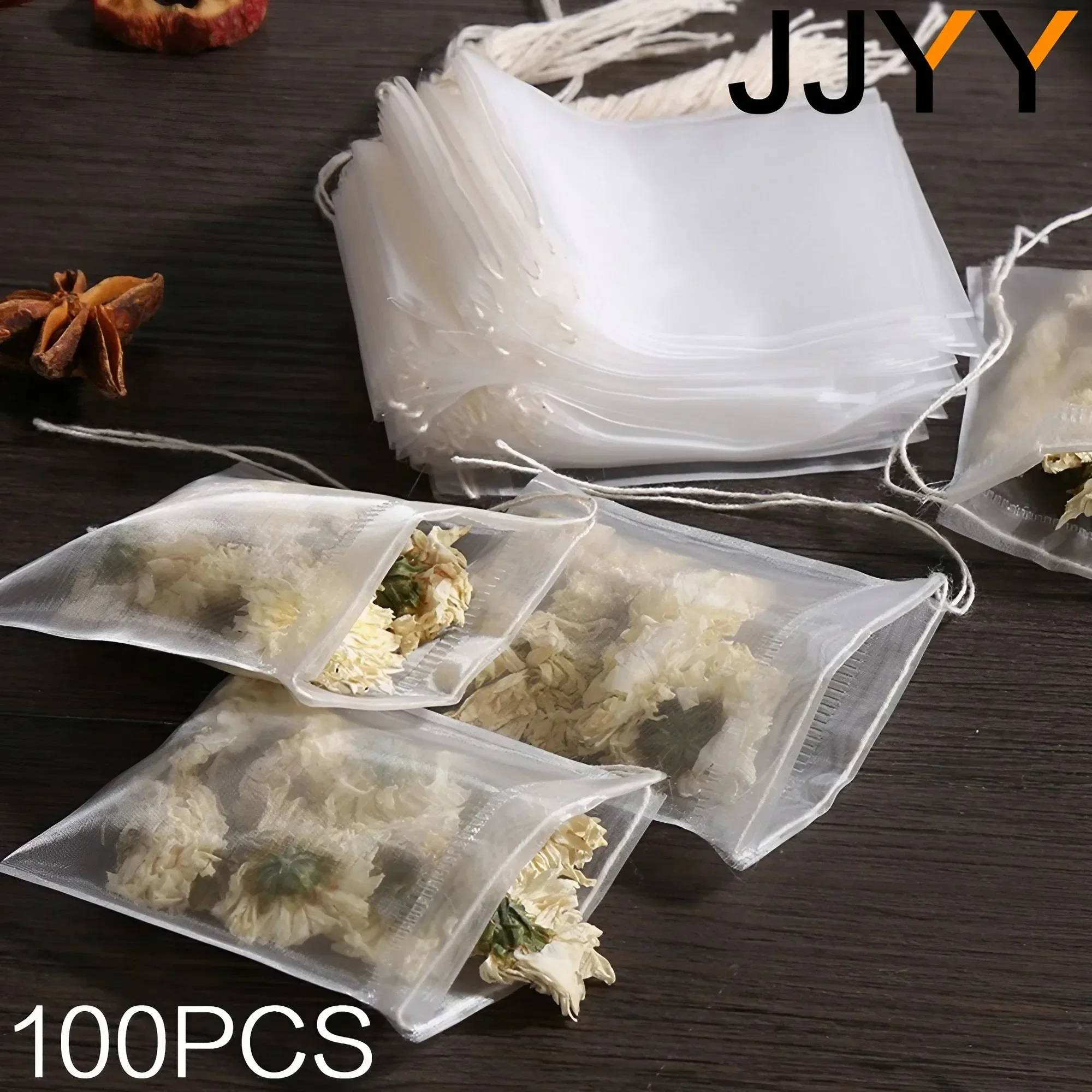 JJYY 100PCS Disposable Teabags, Empty Scented Tea Bags with String & Heat Seal, Filter Paper for Loose Tea  Herbs, Kitchen Tools