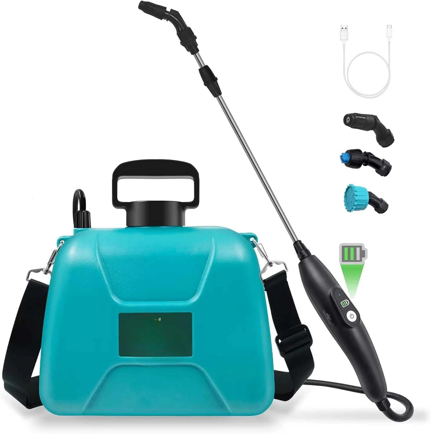 

2 Gallon Battery Powered Garden Sprayer, Electric Sprayer with USB Rechargeable Handle, 3 Mist Nozzles, Retractable Wand