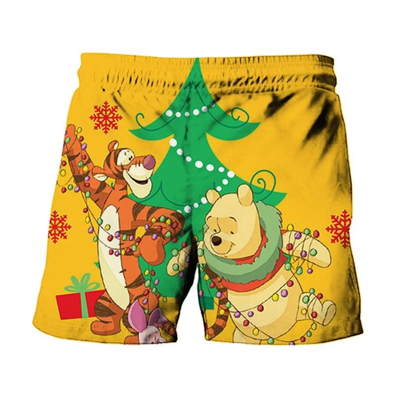 2024 Christmas New Disney Miniso Stitch And Mickey Minnie Anime Print Summer Men\'s Fashion Beach Party Casual Shorts Y2K