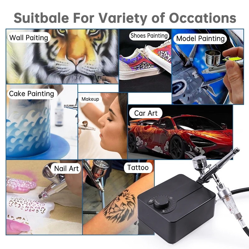 Dual-Action Airbrush Compressor Kit Auto Stop Stepless Control Compressor Spray Gun Accessories for Nail Art Model Cake Painting