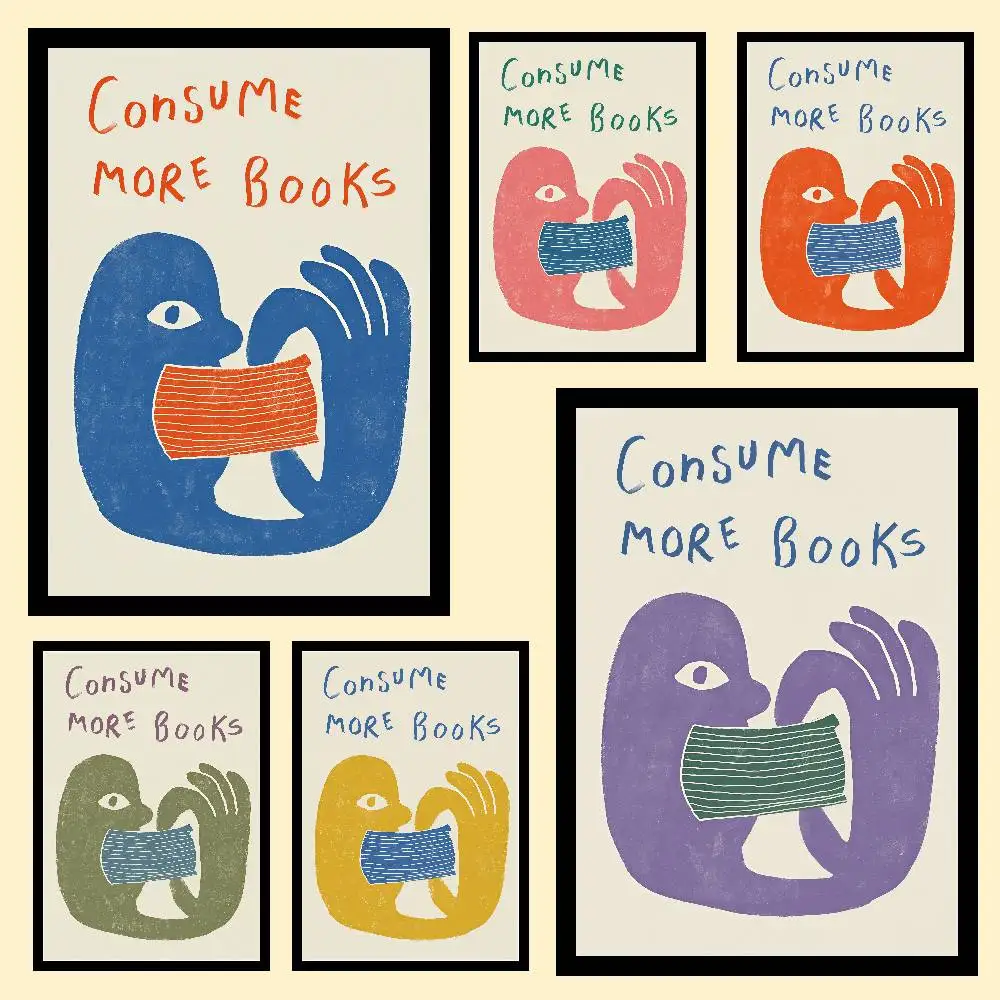 Funny Consume More Books For Home Office Posters Wall Art Retro Painting Home Room Cafe Club Dorm Wall Decor