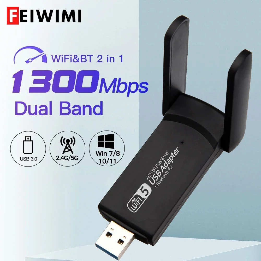 USB 3.0 واي فاي محول 1300Mbps ل بلوتوث 4.2 ثنائي النطاق 2.4G/5 جيجا هرتز USB بطاقة الشبكة استقبال لاسلكي لأجهزة الكمبيوتر المحمول سطح المكتب #1