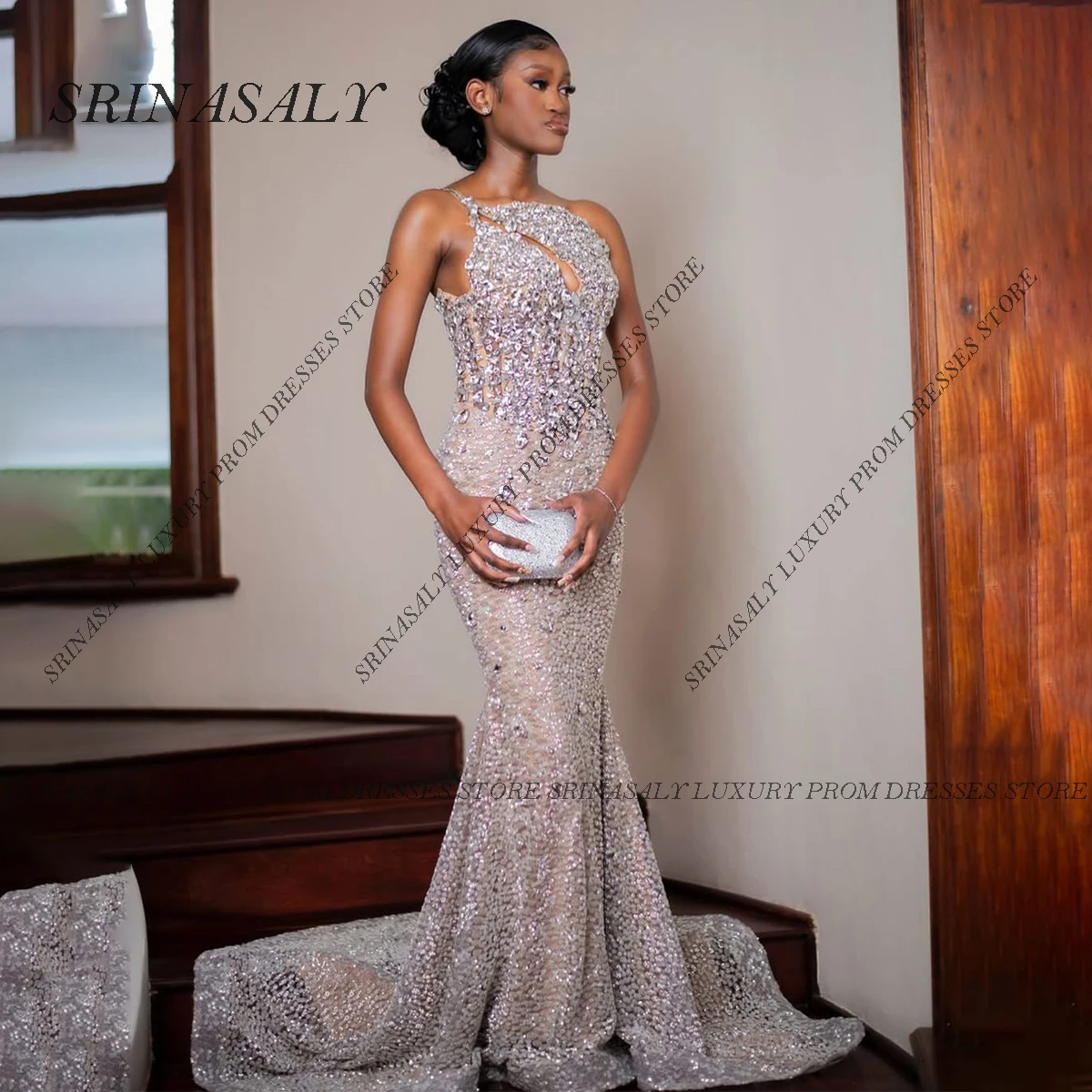 تخصيص بريق الماس طويل حورية البحر فساتين لحضور الحفلات الموسيقية بلا أكمام كريستال الديكور ثوب مسائي رداء مثير رسمي vestidos de gala