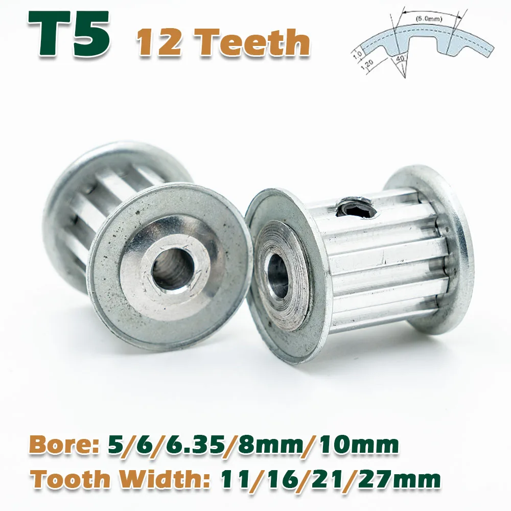 T5 12 Teeth AF Timing Pulley Bore 5~10mm 12T Tooth Width 11~27mm Transmission CNC 12Teeth Driving Wheel Pitch 5mm Synchro-pulley