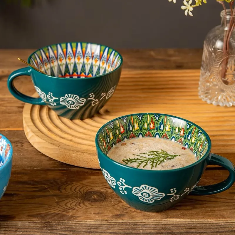 

Retro Ceramic Breakfast Cup Mug High Appearance Level Large Capacity Milk And Oatmeal Cup Microwave Heating Coffee Cup