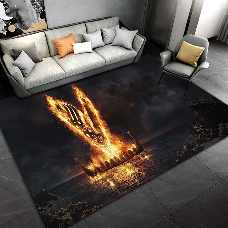 The Vikings Pattern Floor Mats Soft Rug Area Carpet Living Room Carpet Bedroom Geometric Carpet Non-Slip Mat Anime Furry Rug