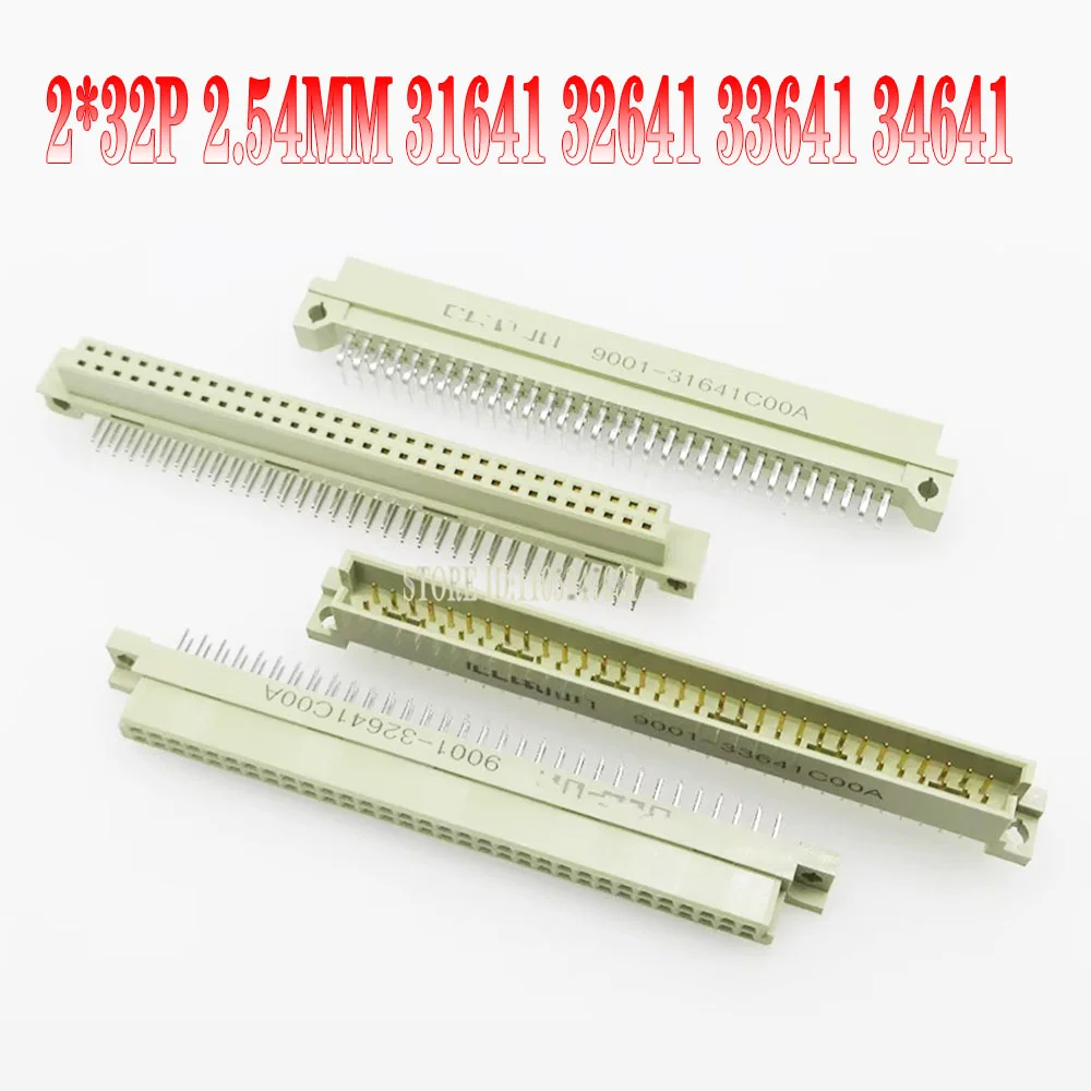 1/2/5pcs Din 41612 Connector 2 Rows Plug Header Male Female Through Hole 2x32 64 Pin Pitch 2.54 Mm 9001 31641 32641 33641 34641