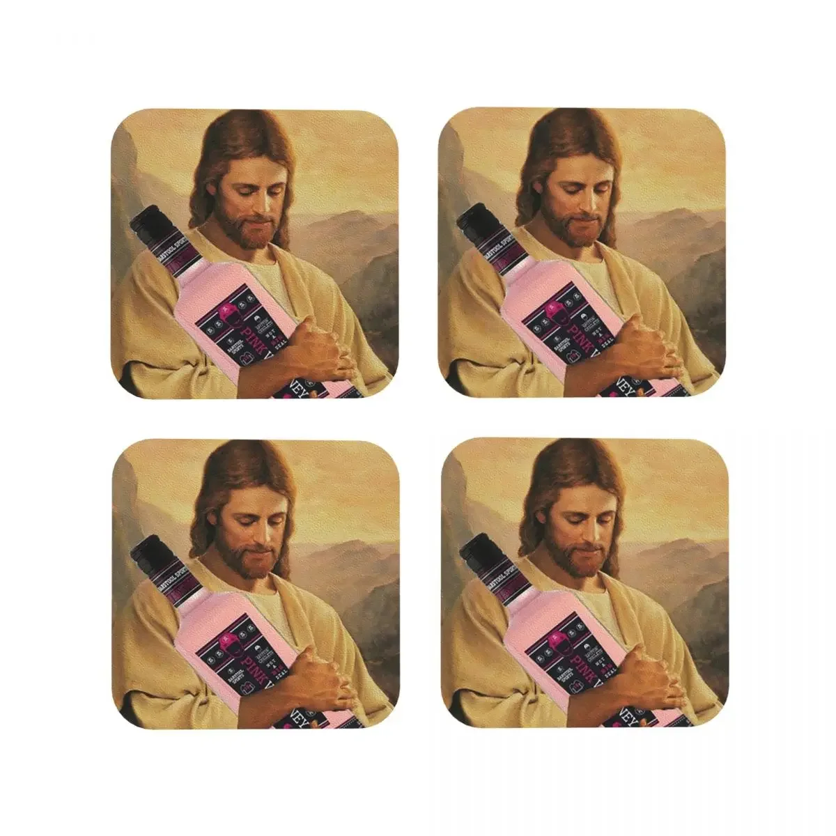 God Said Let There Be Pink Whi Coasters Kitchen Placemats Waterproof Cup Coffee Mats For Decor Home Tableware Pads Set of 4