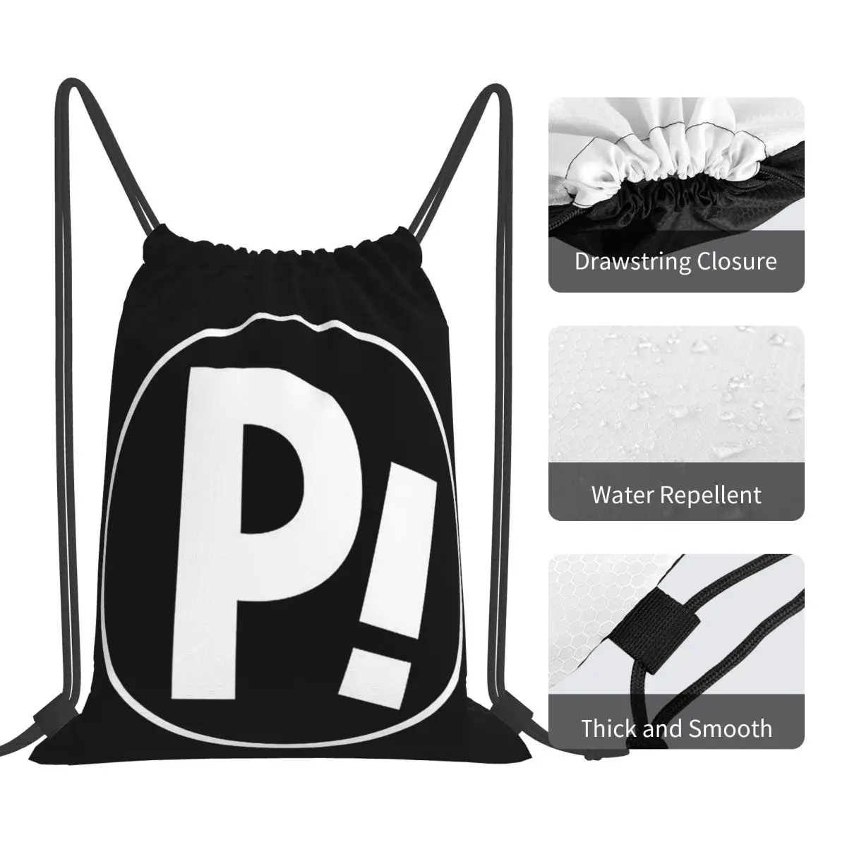 P! Logo Backpacks Casual Portable Drawstring Bags Sundries Bag Book Bags For Man Woman Students