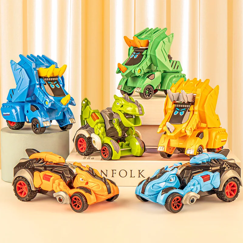 

Children's Inertia One-key Deformation Dinosaur Car Toy Simulation Triceratops Deformation Engineering Car Toys Boys Gifts