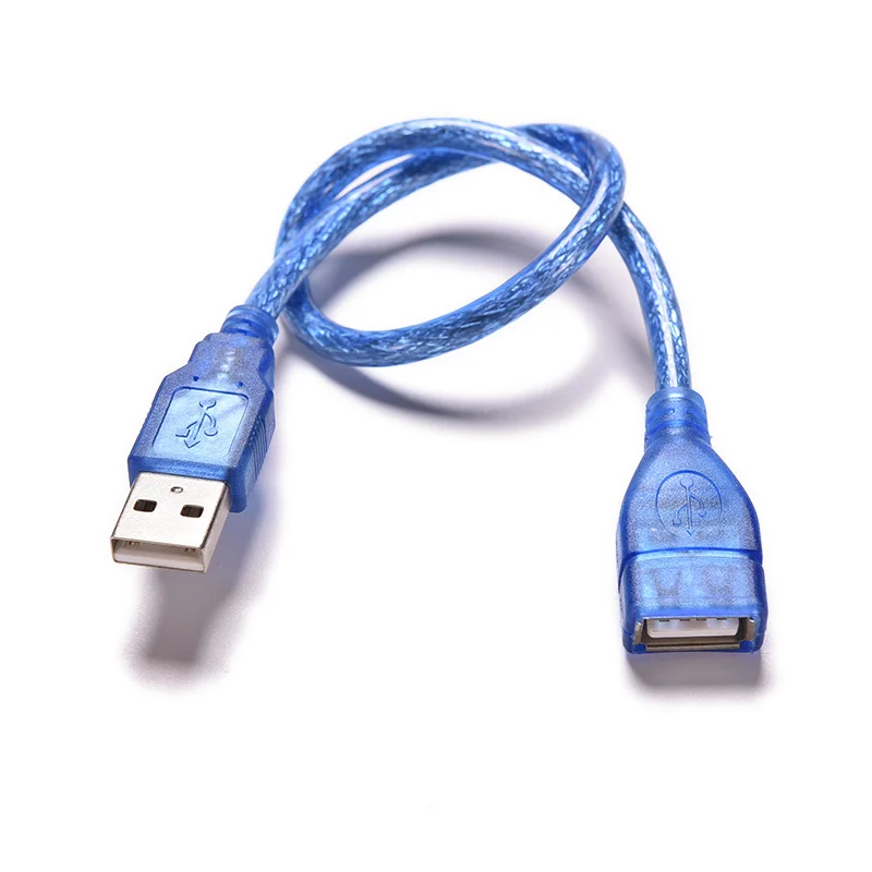 USB 2.0拡張ケーブル,30 cm,2.0オス-USB 2.0,メス延長ケーブル,データ同期ケーブル,抗干渉,青,1個