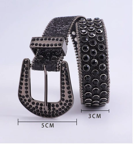 Imagen 2 del producto Cinturón vaquero de talla grande con diamantes de imitación para hombre, cinturón vaquero occidental con diseño de tachuelas brillantes, cinturón estilo HipHop Punk Rock Y2K de cuero