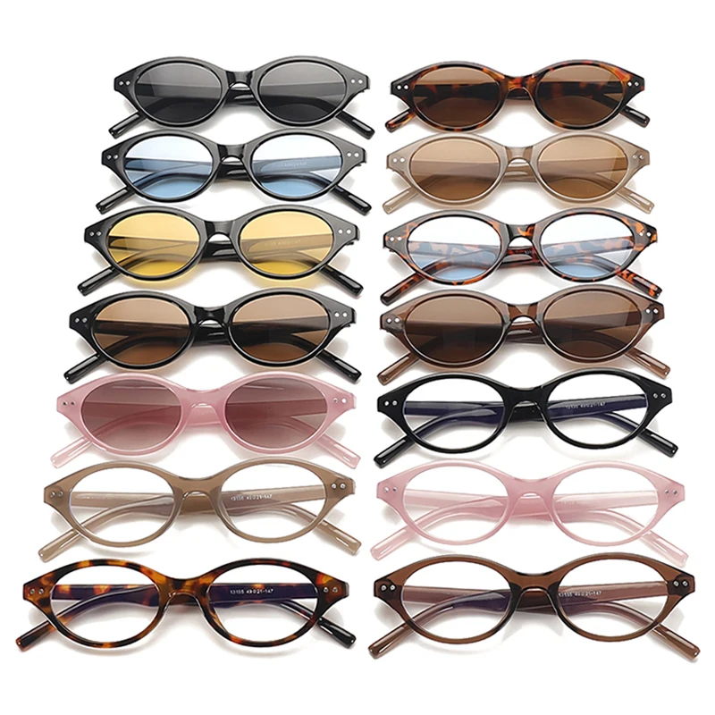SO&EI New Small Oval Sunglasses Women Retro Candy Color Shades UV400 Men Trending Rivets Sun Glasses