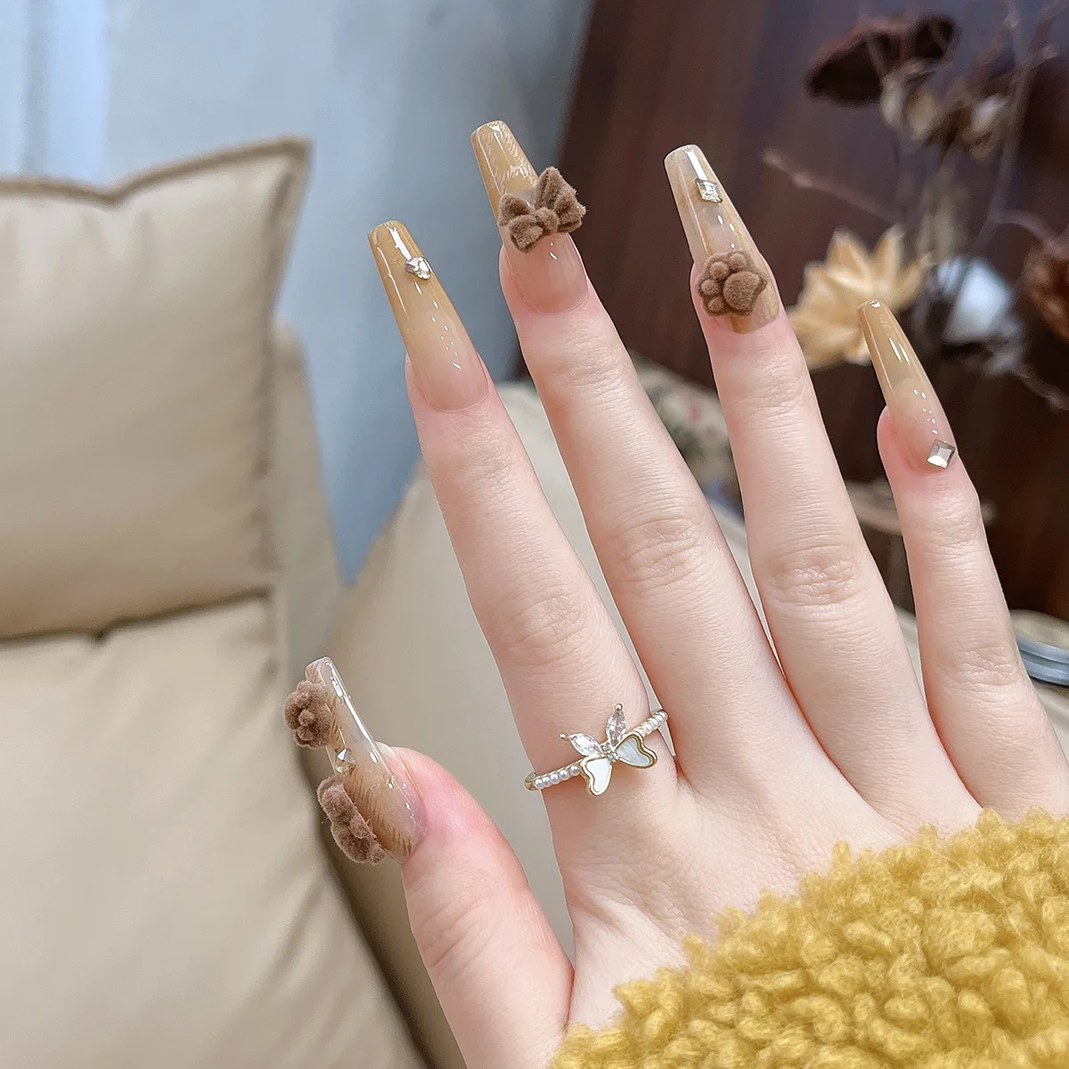 20 قطعة القوس المخملي لطيف القط مخلب مسمار السحر Kawaii الراتنج حجر الراين مسمار الفن لوازم الديكور أجزاء DIY بها بنفسك أدوات مانيكير الشتاء #5