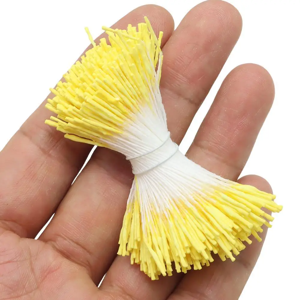 4000pcs/Lot 10 Bunches 400pcs/Bunch Yellow Long Stamens Double/Single Heads 1mm Artificial Flower Stamen DIY Cake Decoration