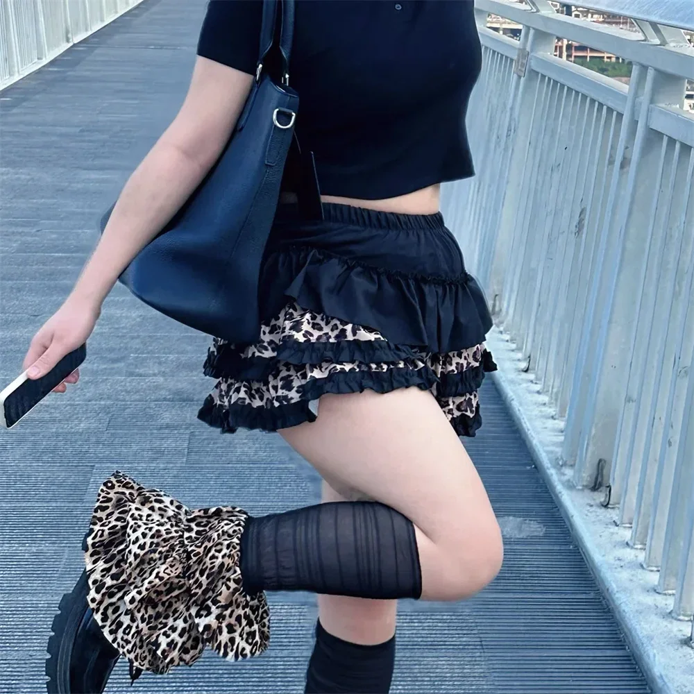 Hot Girl Y2K Fashion Punk Vintage Short Fluffy Skirt Leopard-print Cake Skirts Women Japanese Harajuku Subculture Soft Skirts