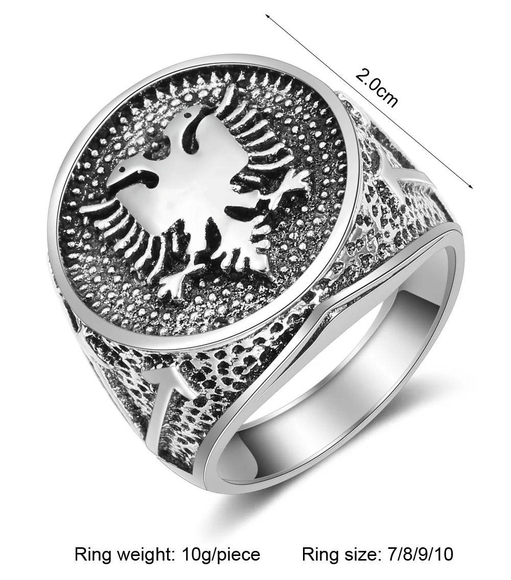 WANGAIYAO Albania Flag Logo Double Headed Eagle Ring Men\'s Antique  Vintage Ring