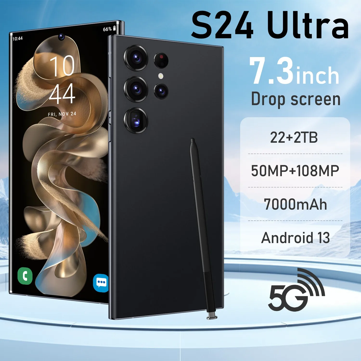 Original S24Ultra 5G Smart 7.3 HD Screen Android 13 Camera 50MP+108MP 22G+2TB Memory Battery 7000mAh Face Unlock