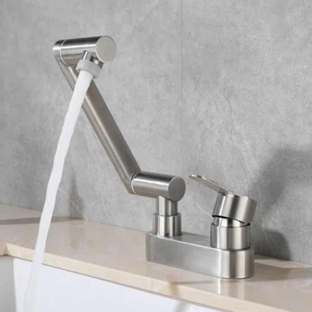 

304 stainless steel bathroom sink faucet deck installation 360 degree bathroom accessories rotary brush cold and hot water mixer