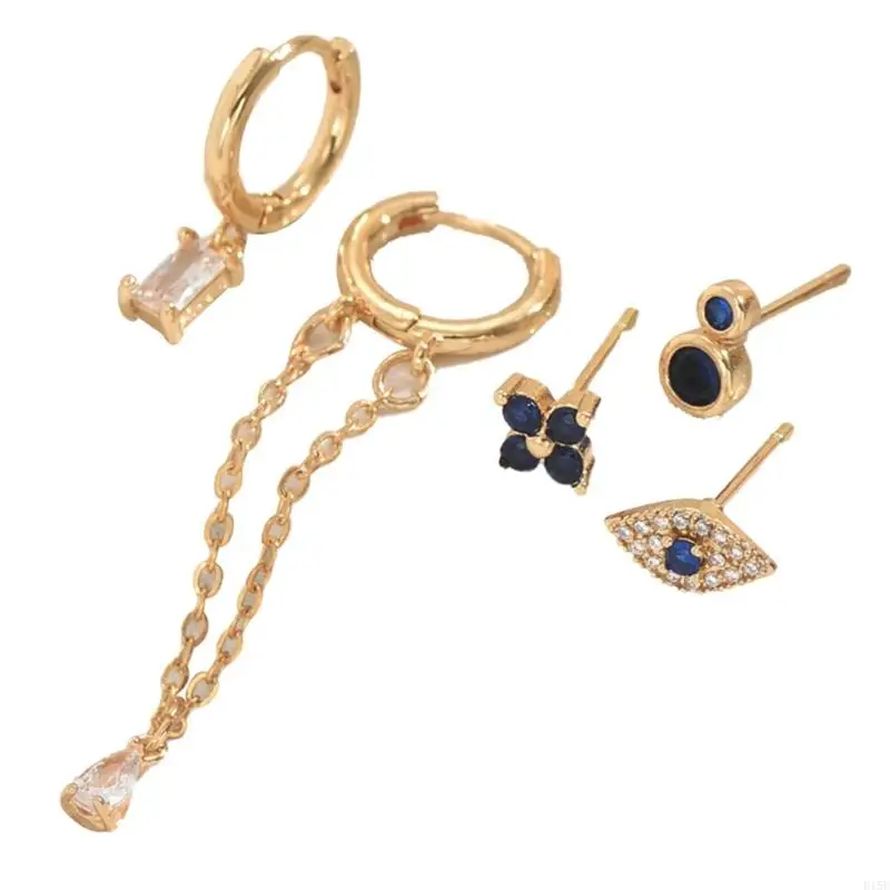 

E15E Современные минимальные серьги набор 5 шт. Скорочные синтетические камни Металлические базы. Обычные к формальным стилям