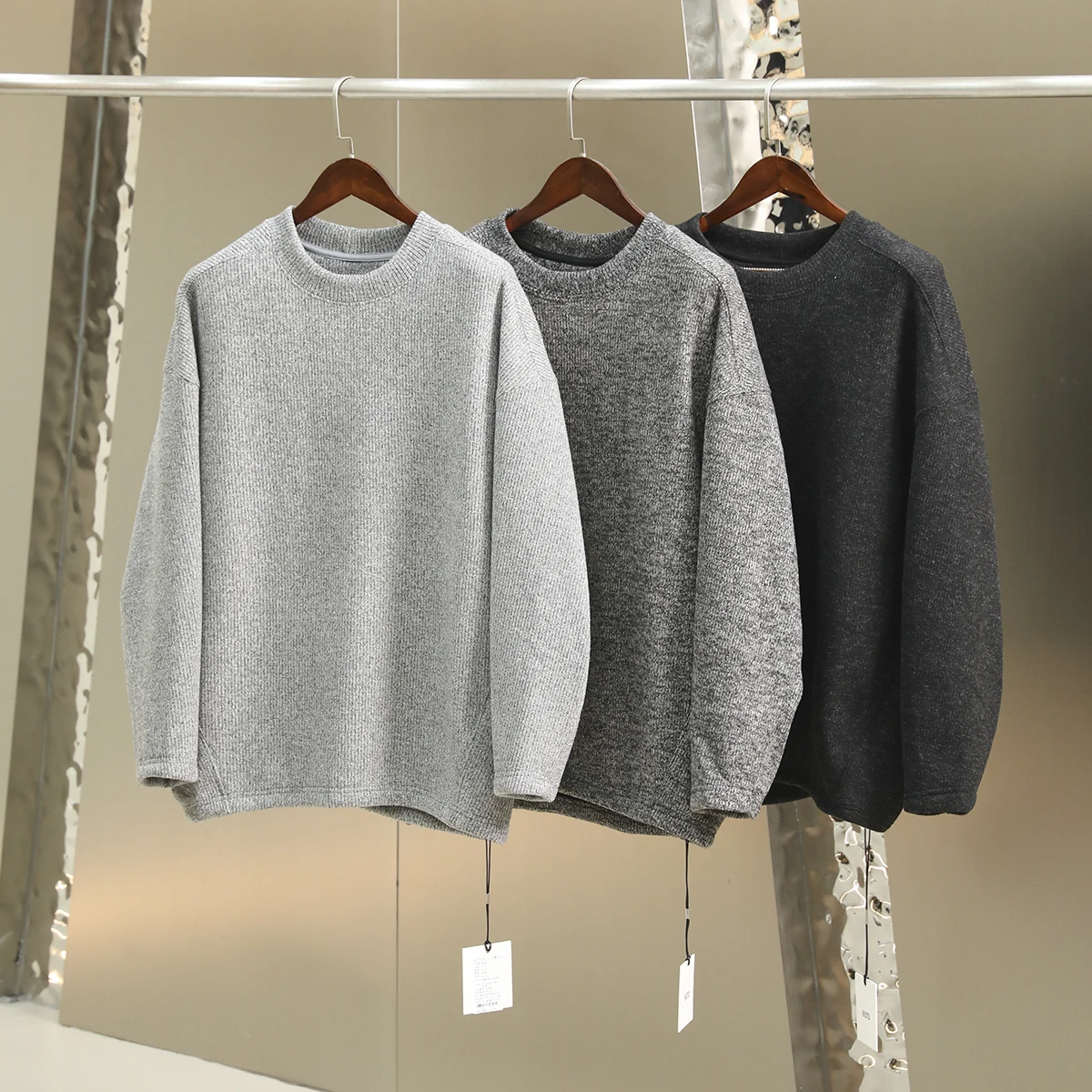 

Thiened Fce Knitted Sweater for Men Winter Faion Warm Ci Sle Long Sve round Ne Sweatirt Youth Busin Casual