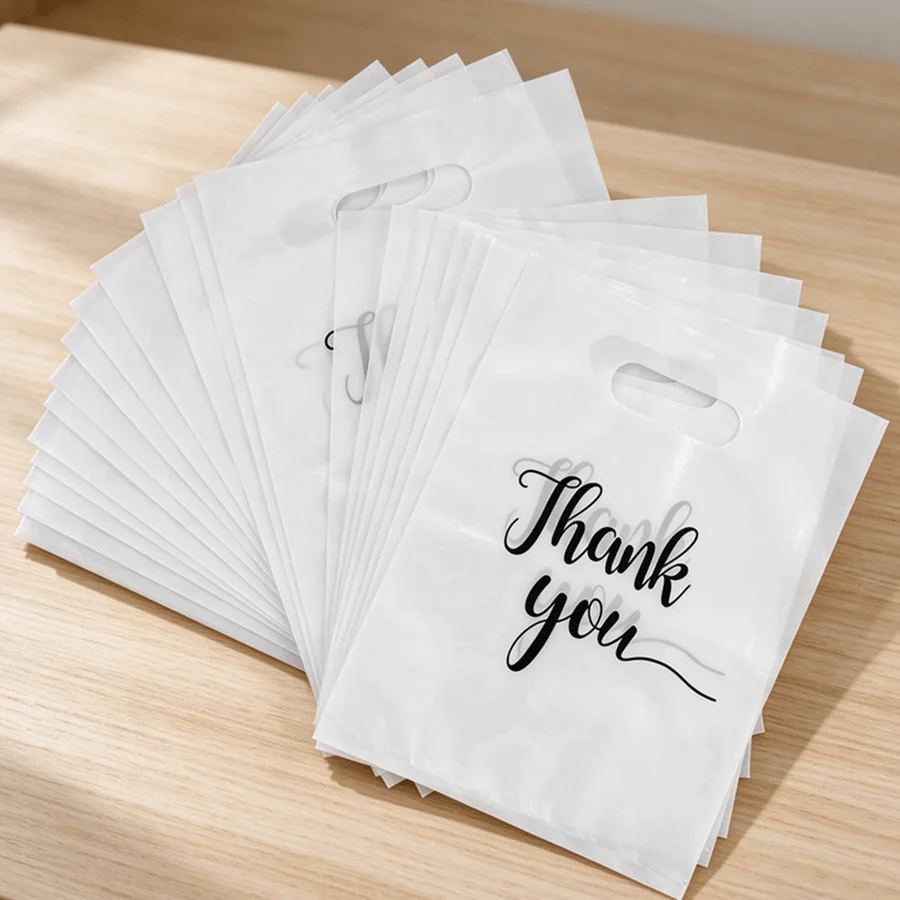 50/95pcs Bulk White Thank You Handheld Plastic Bags Lightweight Gift Pouches Portable Shopping Bags for Boutique Cosmetic XJM