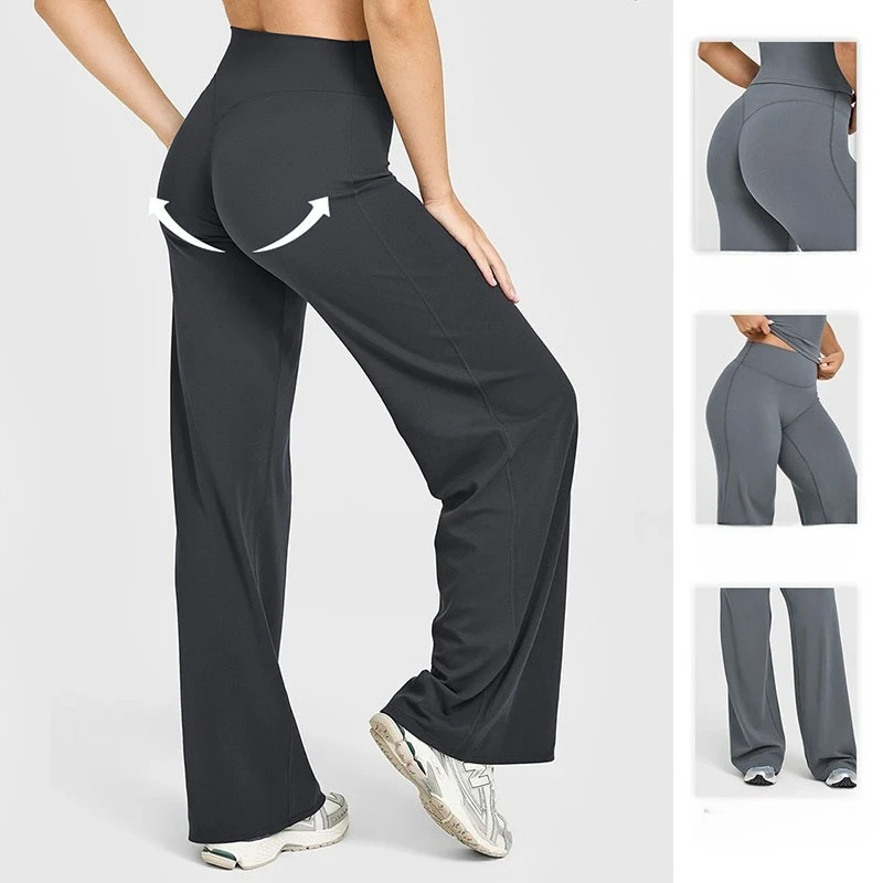 

Женские спортивные прямые брюки без недорогих линий, широкие брюки, высокоэластичные дышащие брюки для фитнеса для йоги.