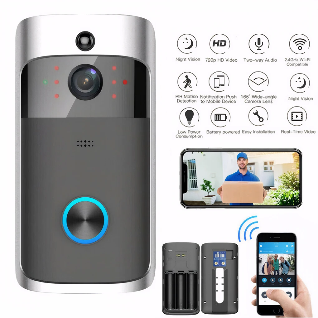 V5 Video Door Bell Wireless Doorbell Night Vision 720P HD Voice Intercom Smart Camera Motion Detection Home Security Door Phone